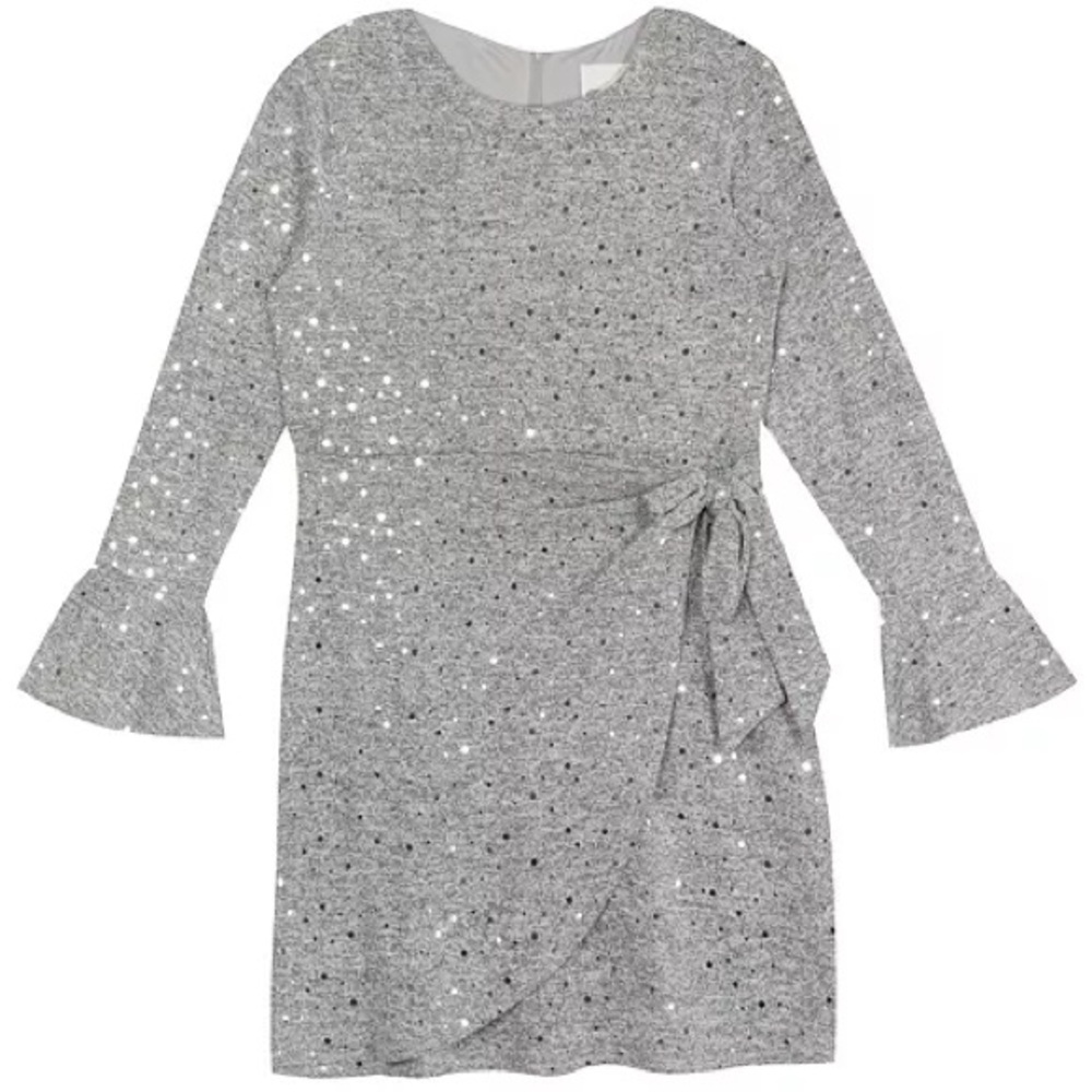 Rare Editions Silver Wrap Party Dress Size 7